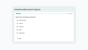 Ukážka dotazníka preferovaných záujmov – otázka na vzťah k riadeniu veľkých organizácií so škálou odpovedí.