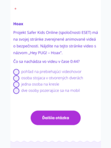 Ukážka IT‑Fitness testu – ďalšia otázka k online bezpečnosti s výberom jednej správnej odpovede.
