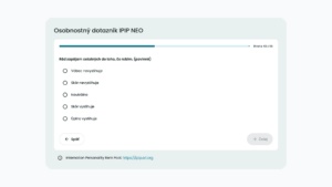 Ukážka osobnostného dotazníka IPIP NEO – ďalšia otázka so škálou odpovedí uprostred testu.