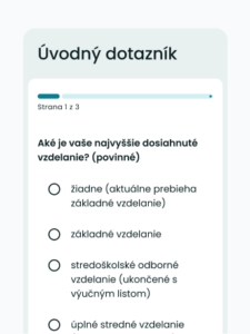 Ukážka úvodného dotazníka – Aké je vaše najvyššie dosiahnuté vzdelanie?
